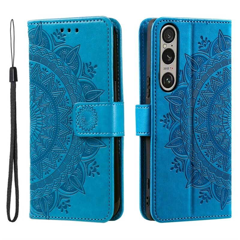 Sony Xperia 1 VII Leren Mandalahoesje Blauw - Hoesje met cameragat en uitschuifbare standaard
