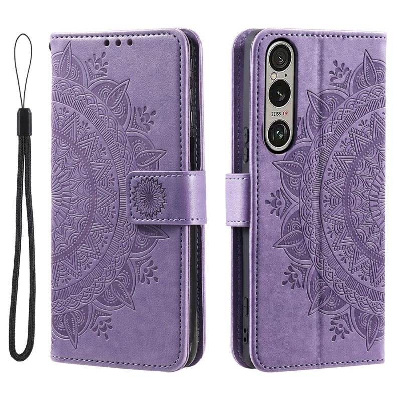Sony Xperia 1 VII Leren Mandalahoesje Paars - Hoesje met cameragat en uitschuifbare standaard