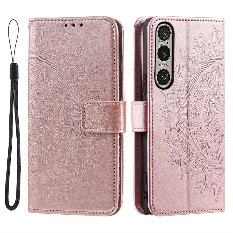 Sony Xperia 1 VII Leren Mandalahoesje Rosé goud - Hoesje met cameragat en uitschuifbare standaard