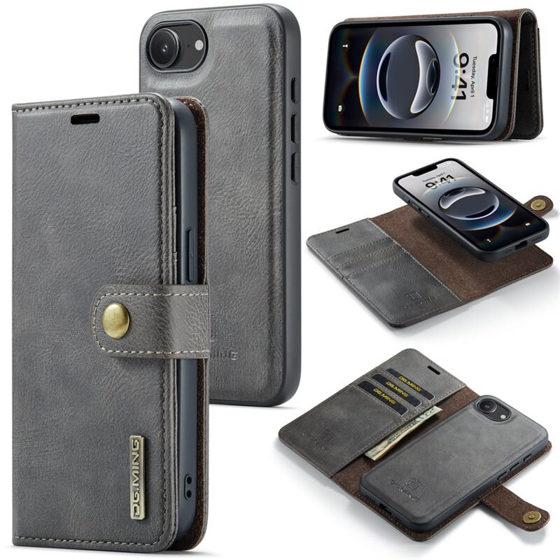 DG.MING Magnet Wallet iPhone 16e Brown - Stijlvol lederen boekhoesje met afneembaar magnetisch binnenhoesje