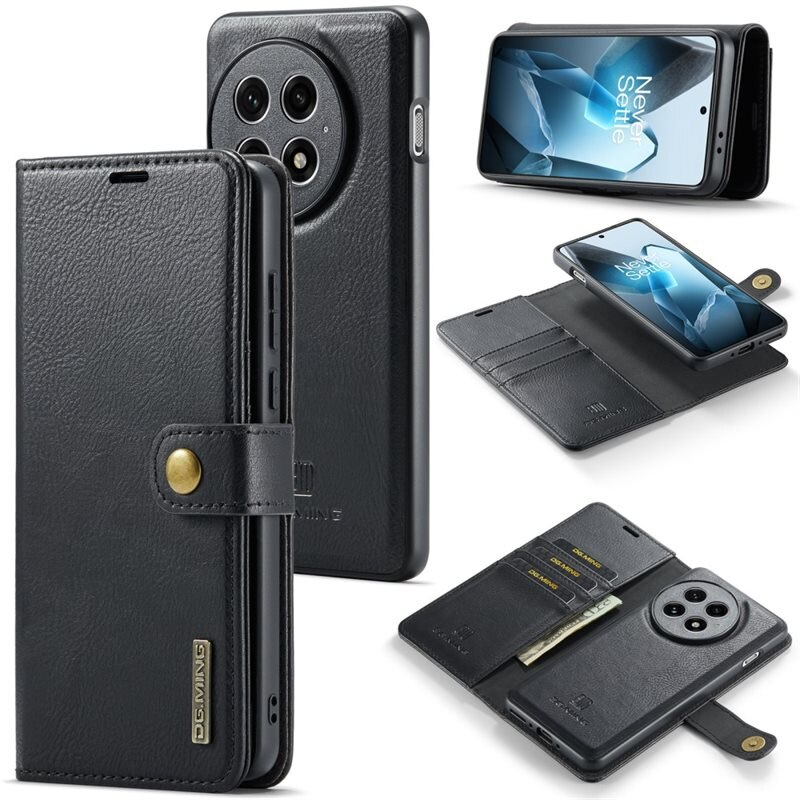DG.MING Magnet Wallet OnePlus 13 Black - Stijlvol lederen boekhoesje met afneembaar magnetisch binnenhoesje
