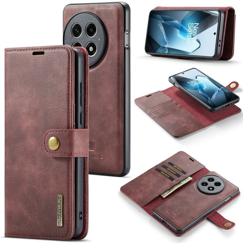 DG.MING Magnet Wallet OnePlus 13 Red - Stijlvol lederen boekhoesje met afneembaar magnetisch binnenhoesje