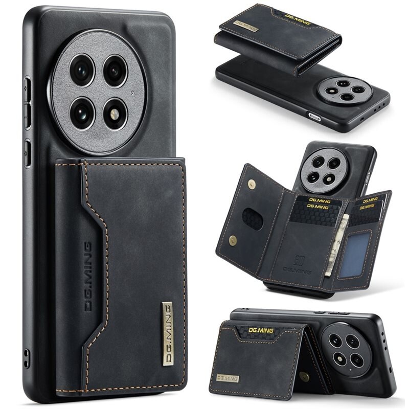 DG.MING Magnetic Card Slots Case OnePlus 13 Zwart - Mooi leren hoejse met afneembaar portemonneetje
