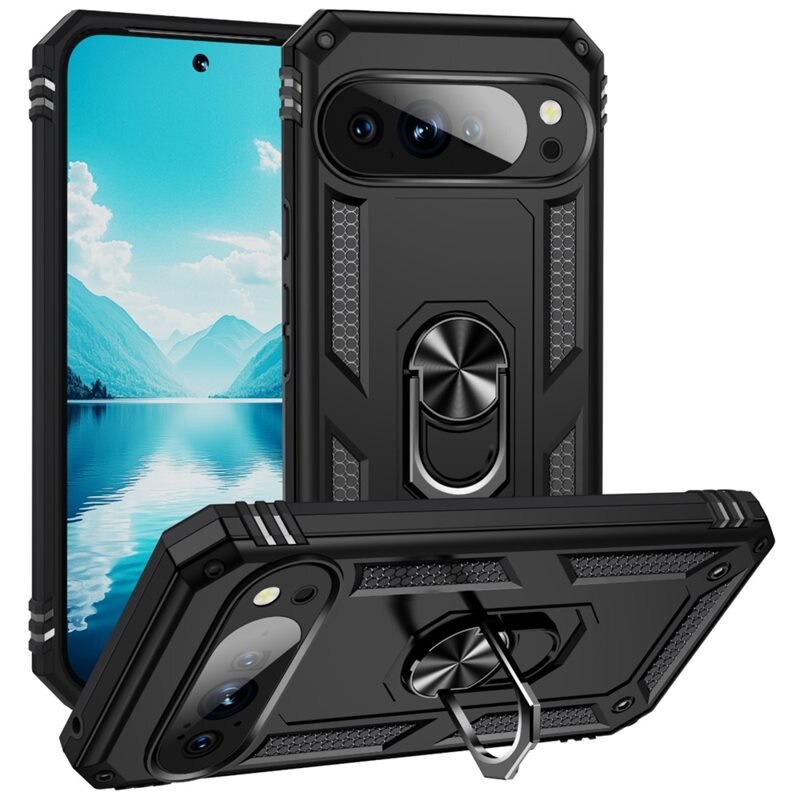 Google Pixel 10 Pro Hybridcase Tech Ring zwart - Cool telefoonhoesje met ring voor betere grip