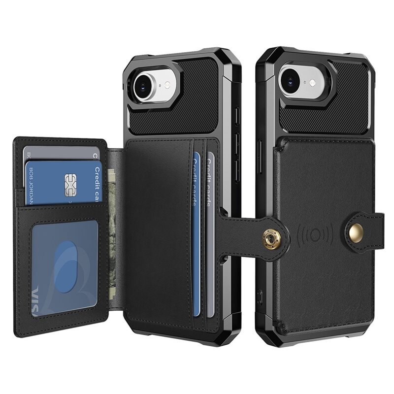 iPhone 16e Tough Multi-slot Hoesje Zwart - Beschermend hoesje met handig kaartvak in stoer design