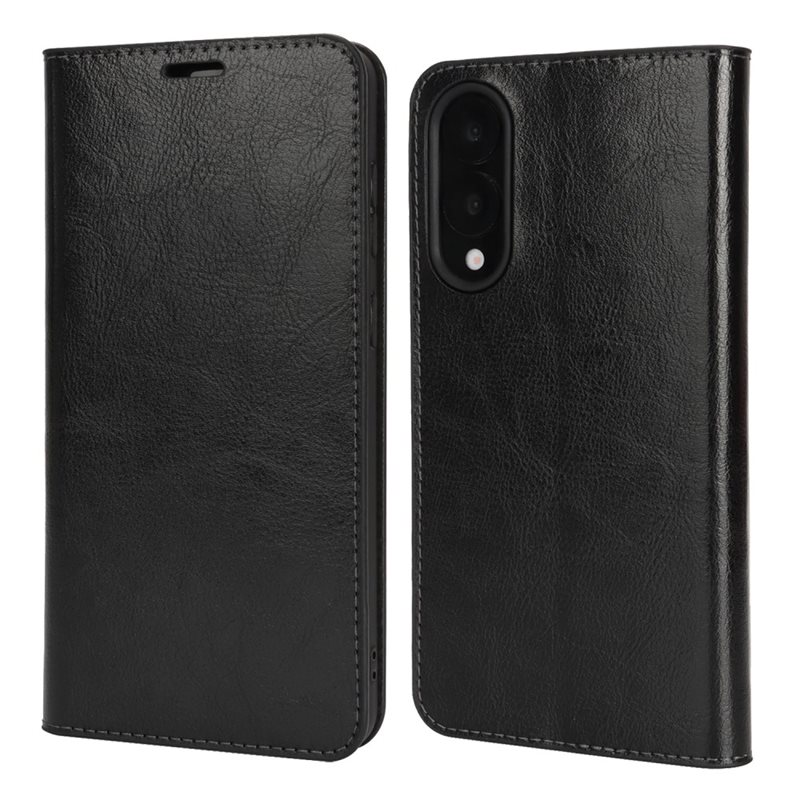 Samsung Galaxy S25 Edge Mobielhoesje Echt Leer Zwart - Dun hoesje met kaartvak en standaardfunctie