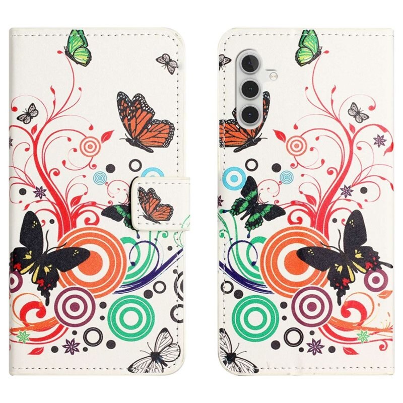 Samsung Galaxy A14 Bookcover hoesje witte vlinder - Telefoonhoesje met plek voor pasjes en briefgeld