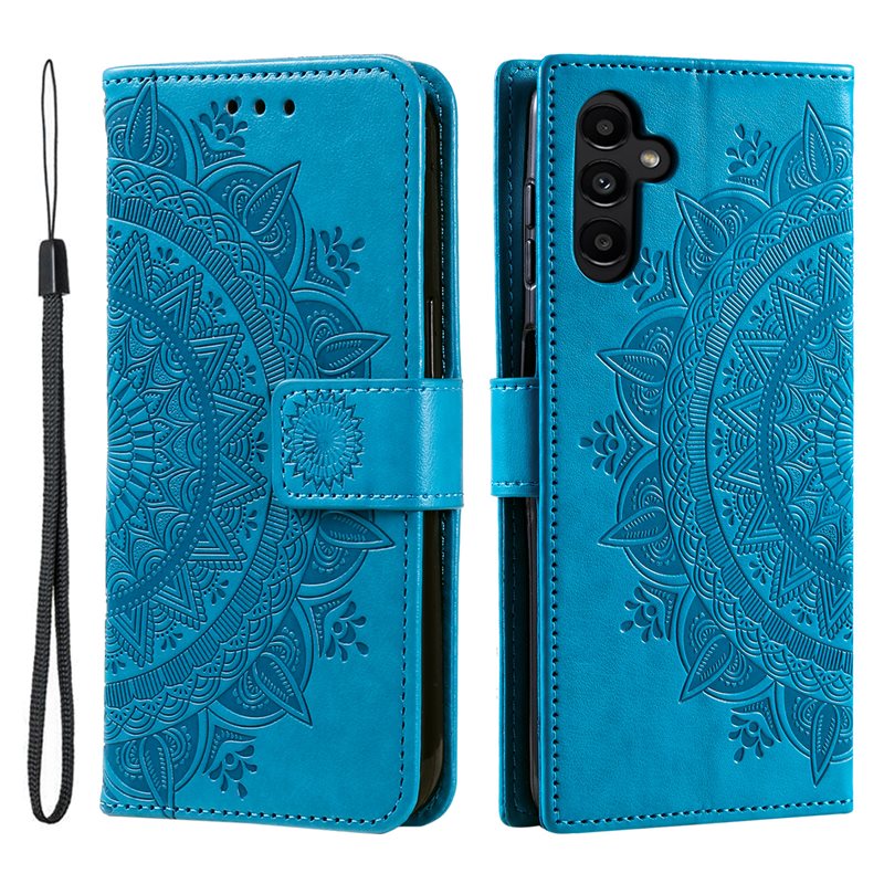 Samsung Galaxy S25 FE Leren Mandalahoesje Blauw - Hoesje met cameragat en uitschuifbare standaard