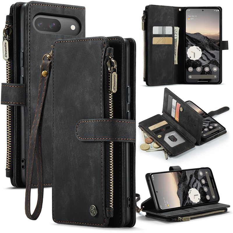 CaseMe Bookcover hoesje Rits Google Pixel 11 Zwart - Telefoonhoesje met portemonnee - Plek voor pasjes, muntgeld en briefgeld