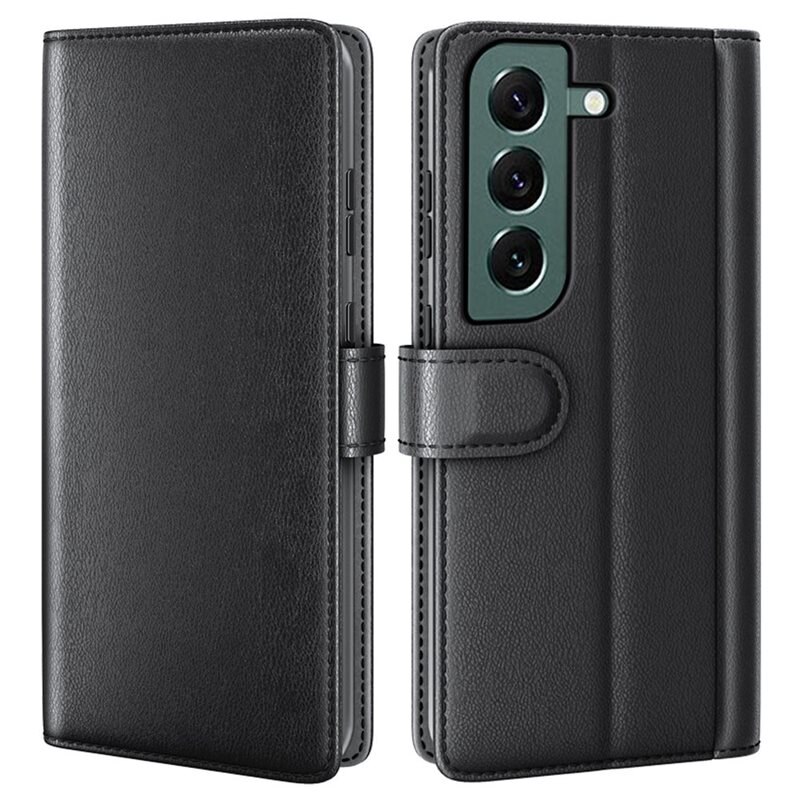Samsung Galaxy S23 Plus Echt lederen hoesje Zwart - Klassiek boekhoesje met plek voor briefgeld en pasjes