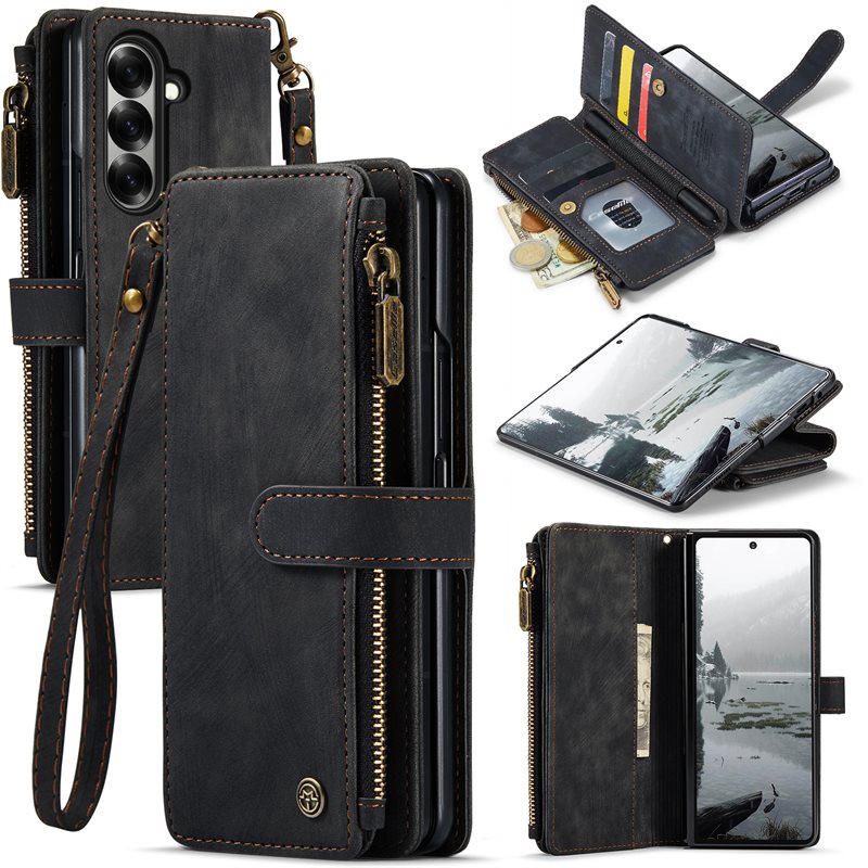 CaseMe Bookcover hoesje Rits Samsung Galaxy Z Fold 7 zwart