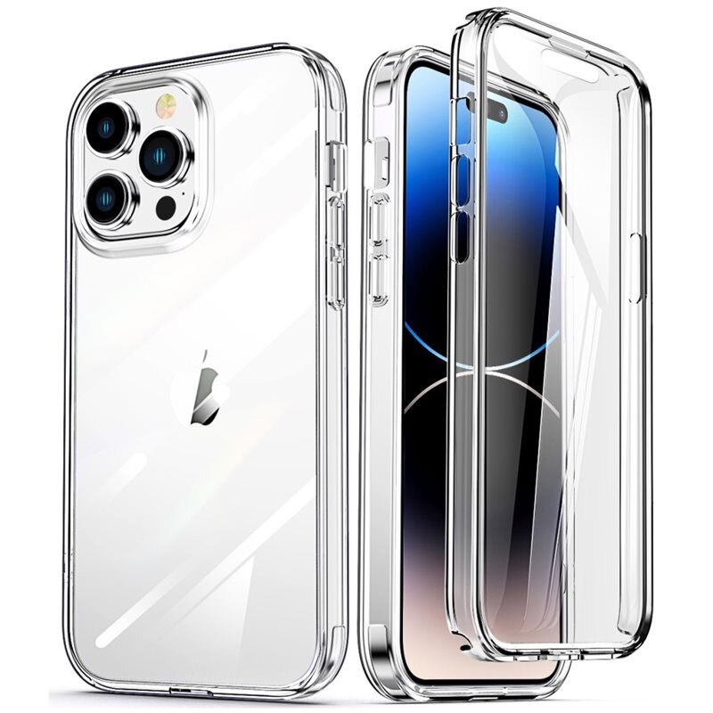 iPhone 14 Pro Full Protection Hoesje Transparant - Volledig dekkend hoesje met gehard glazen schermbescherming