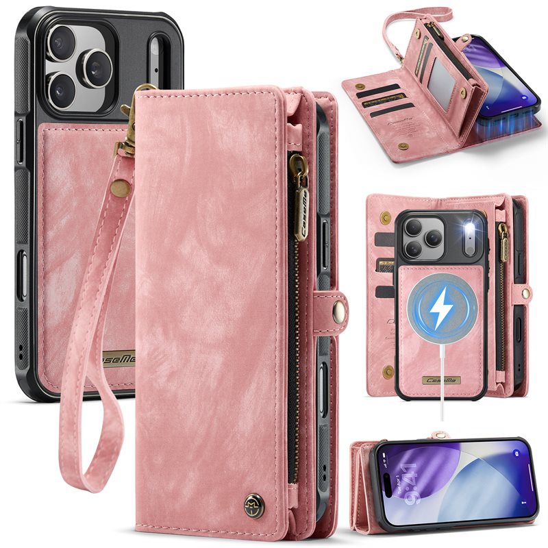 CaseMe Multi-slot Hoesje iPhone 17 Pro Max Roze - Telefoonhoesje met plek voor extra veel pasjes - Pasjeshouder