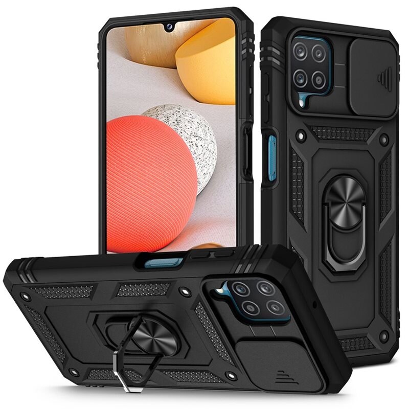 Samsung Galaxy A42 5G Hybridcase Ring + Camera Protector Zwart - Cool hoesje met gripring en cameraluikje