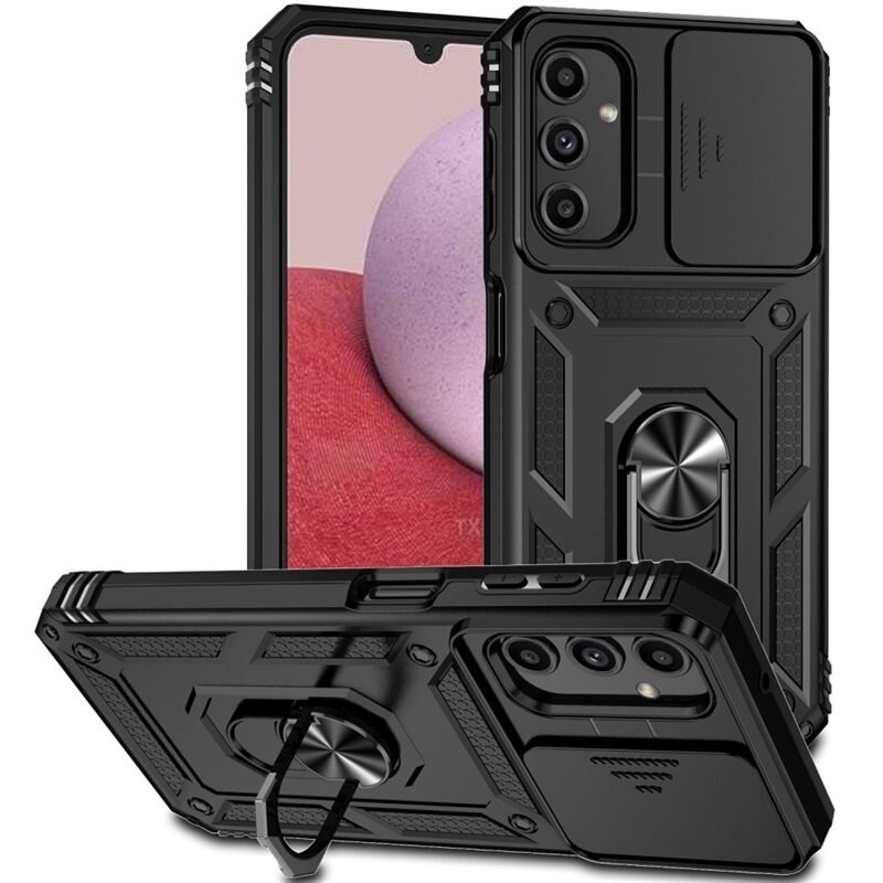 Samsung Galaxy A14 Hybridcase Ring + Camera Protector Zwart - Cool hoesje met gripring en cameraluikje