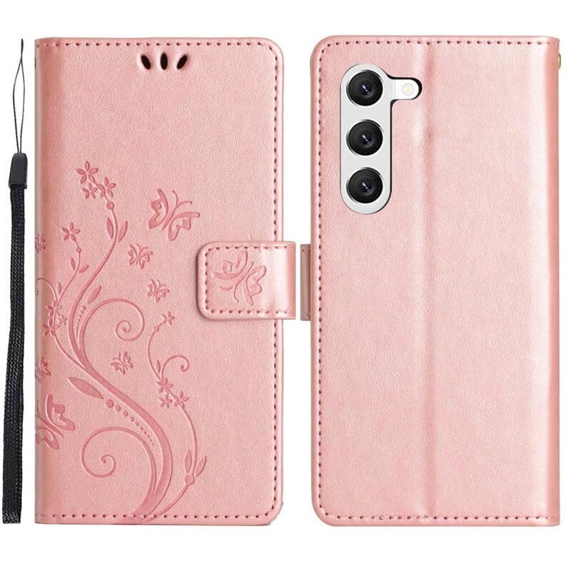 Samsung Galaxy S23 Leren vlinderhoesje Roze goud - Mooi telefoonhoesje met patroontje