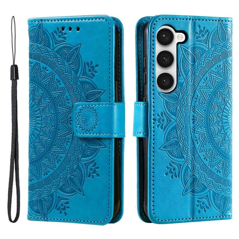 Samsung Galaxy S23 Leren Mandalahoesje blauw - Hoesje met cameragat en uitschuifbare standaard