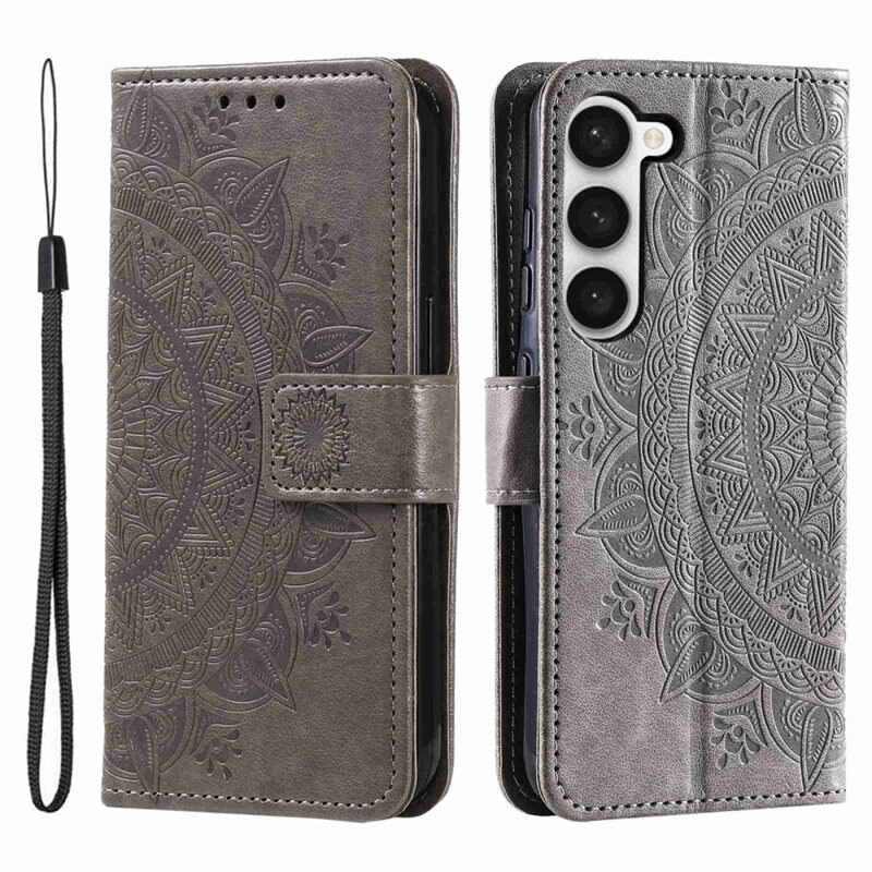 Samsung Galaxy S23 Leren Mandalahoesje grijs - Hoesje met cameragat en uitschuifbare standaard