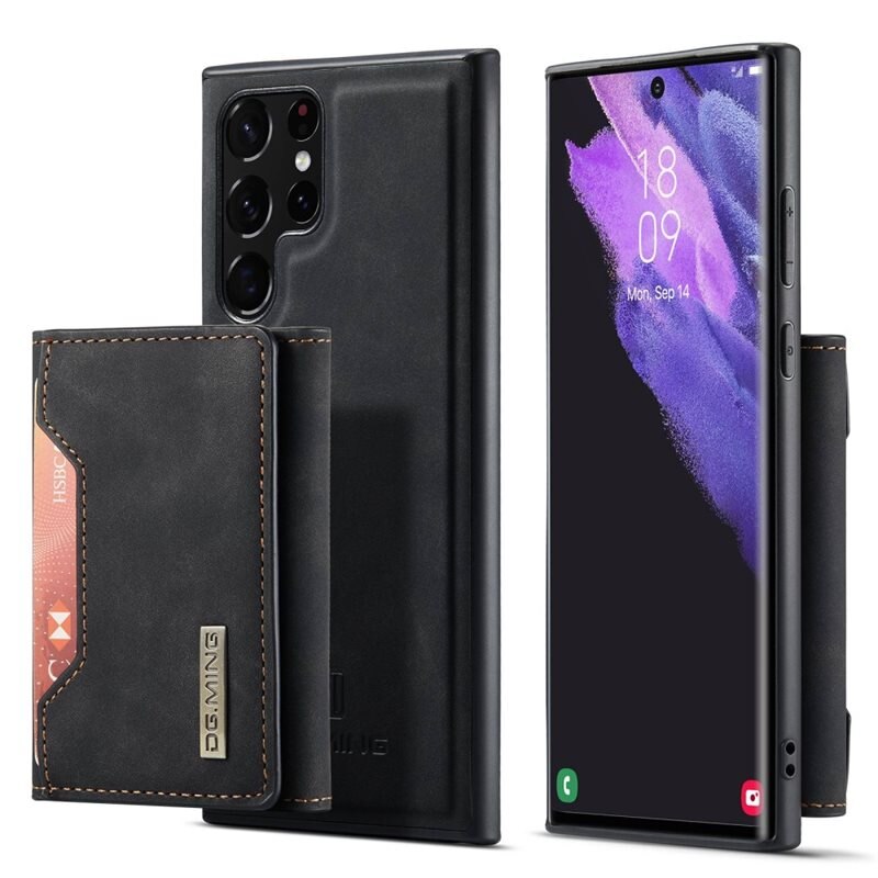 DG.MING Magnetic Card Slots Case Samsung Galaxy S23 Ultra Zwart - Mooi leren hoejse met afneembaar portemonneetje