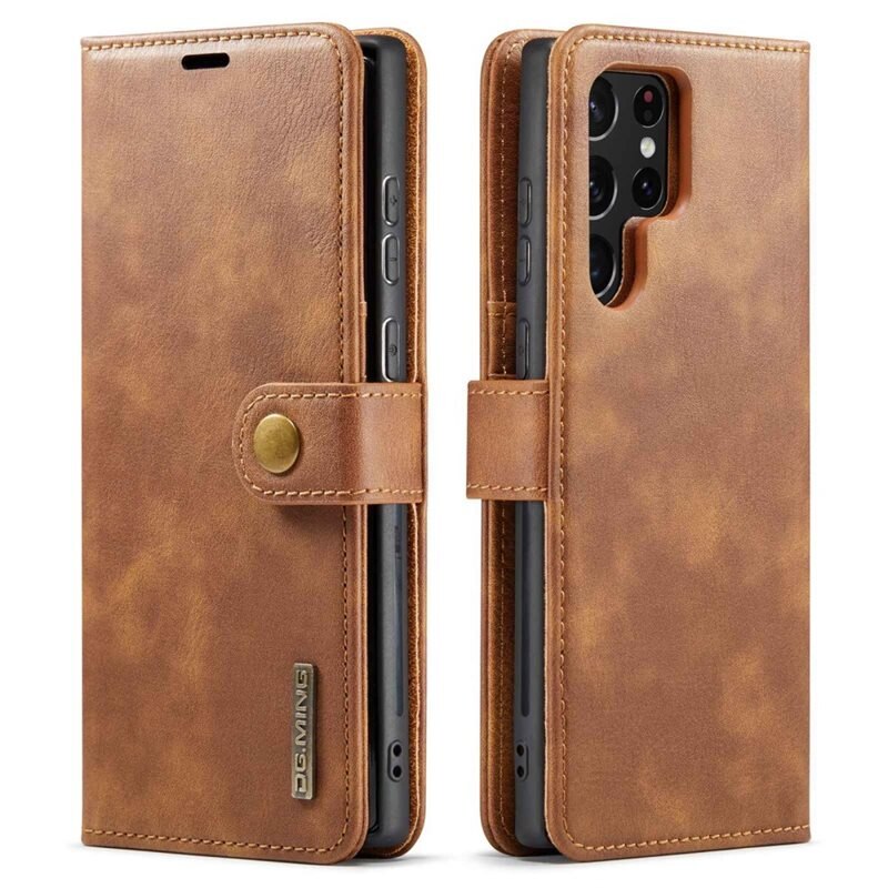 DG.MING Magnet Wallet Samsung Galaxy S23 Ultra Cognac - Stijlvol lederen boekhoesje met afneembaar magnetisch binnenhoesje