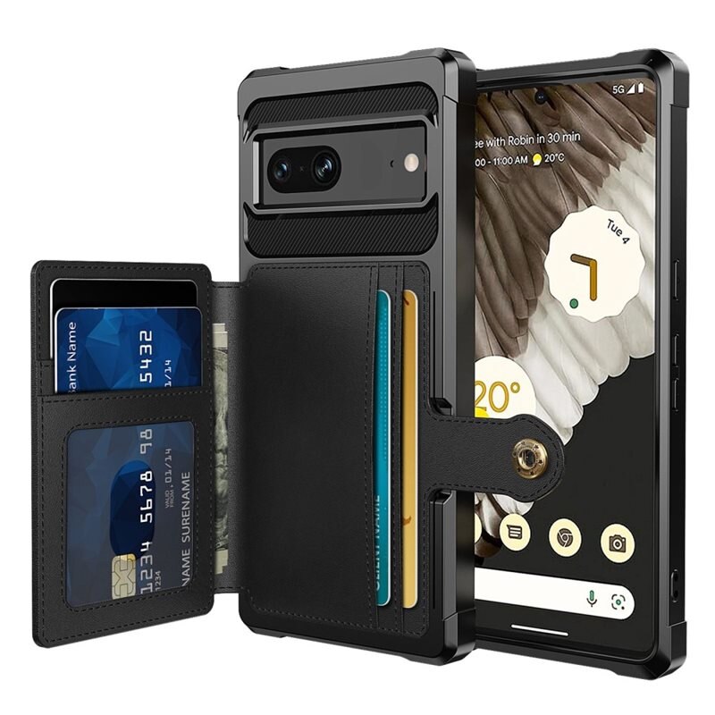 Google Pixel 7 Tough Multi-slot Hoesje Zwart - Beschermend hoesje met handig kaartvak in stoer design