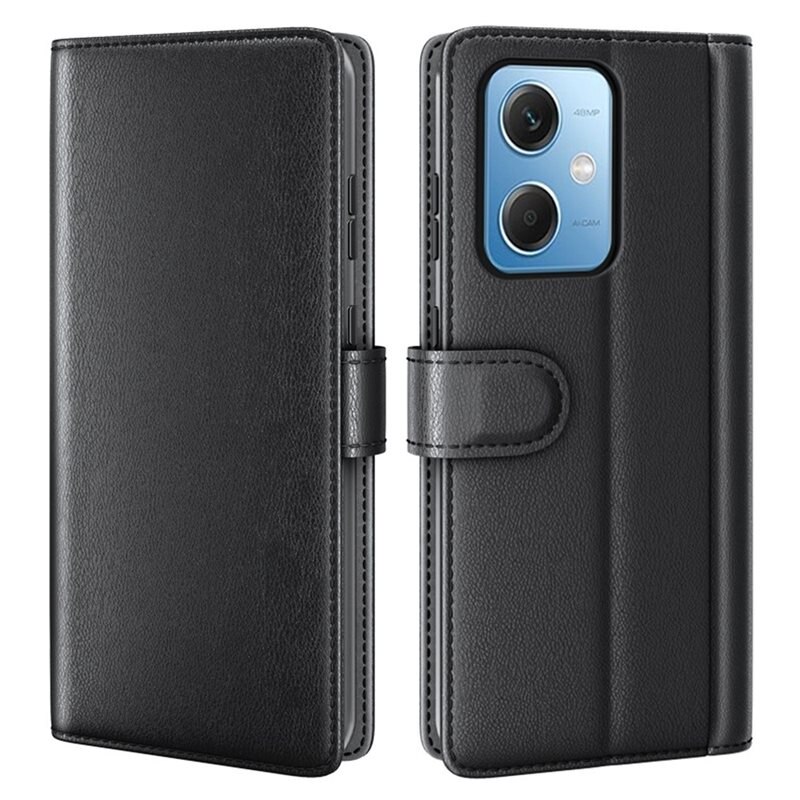 Xiaomi Redmi Note 12 Echt lederen hoesje Zwart - Klassiek boekhoesje met plek voor briefgeld en pasjes