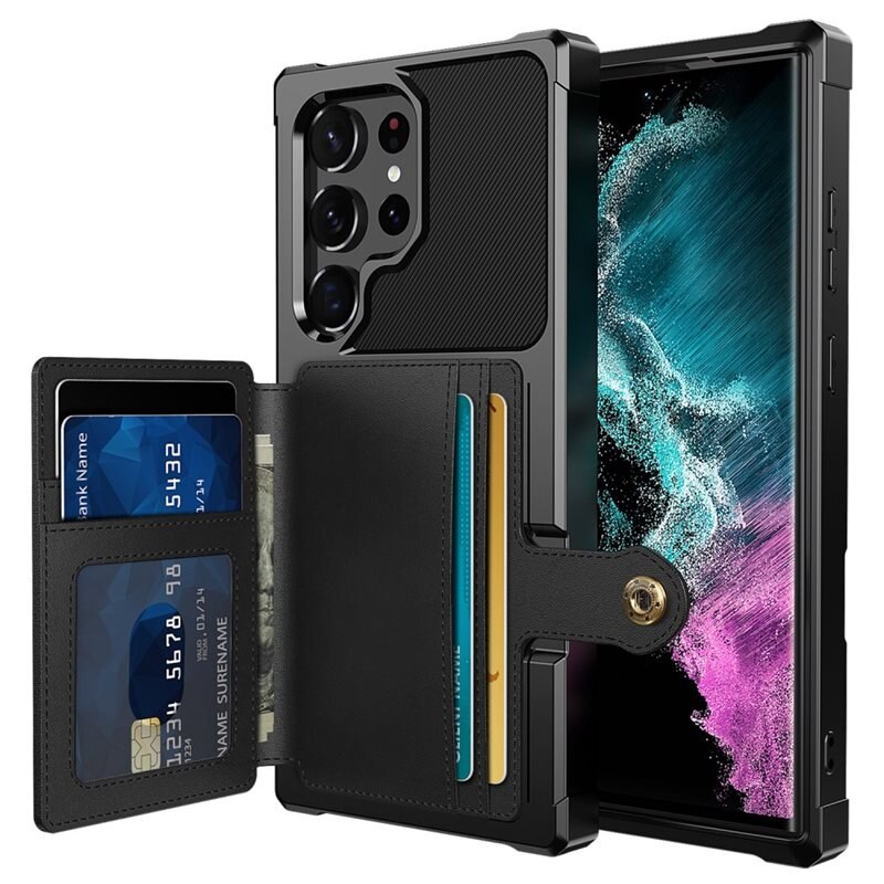 Samsung Galaxy S23 Ultra Tough Multi-slot Hoesje Zwart - Beschermend hoesje met handig kaartvak in stoer design