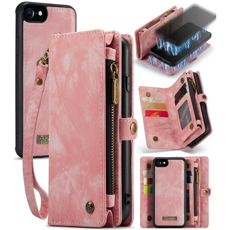 CaseMe Multi-slot Hoesje iPhone 8 Roze - Telefoonhoesje met plek voor extra veel pasjes - Pasjeshouder