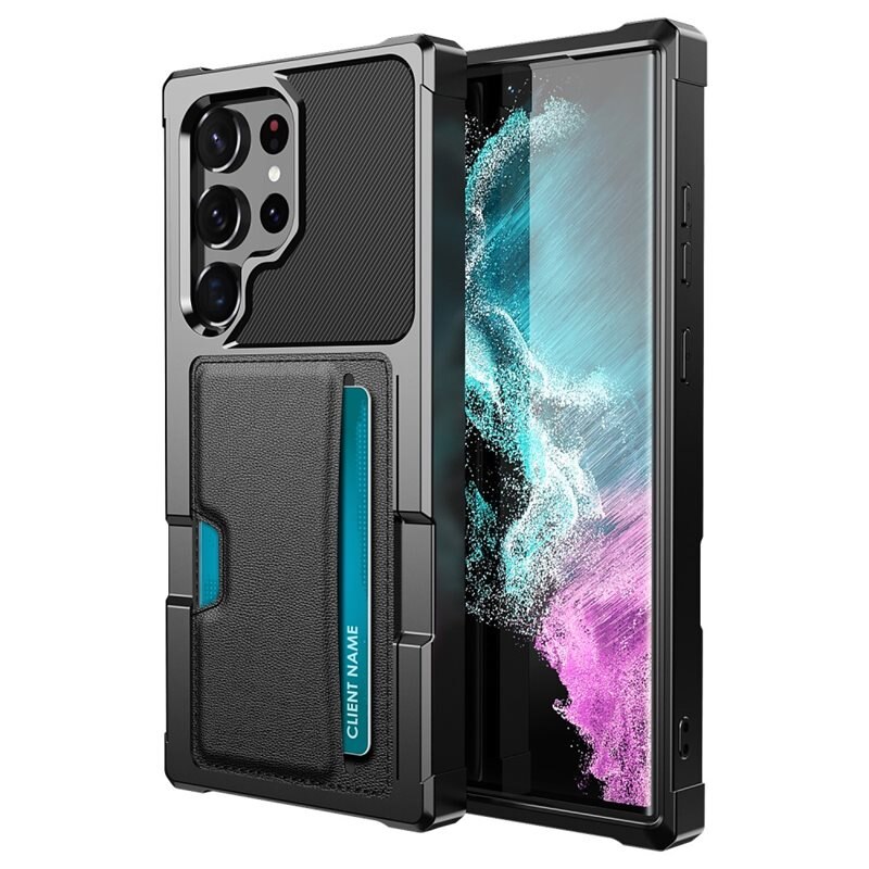 Samsung Galaxy S23 Ultra Tough Card Case zwart - Schokbestendig telefoonhoesje met pasjeshouder