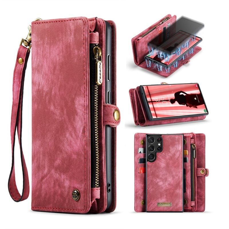 CaseMe Multi-slot Hoesje Samsung Galaxy S23 Ultra Rood - Telefoonhoesje met plek voor extra veel pasjes - Pasjeshouder