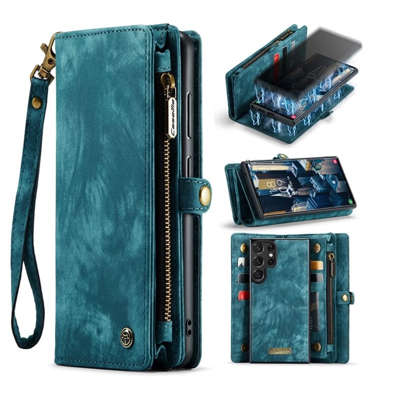 CaseMe Multi-slot Hoesje Samsung Galaxy S23 Ultra Blauw - Telefoonhoesje met plek voor extra veel pasjes - Pasjeshouder