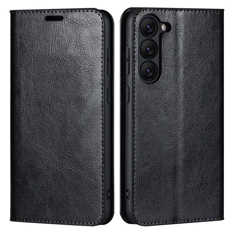 Samsung Galaxy S23 Plus Mobielhoesje Echt Leer Zwart - Dun hoesje met kaartvak en standaardfunctie