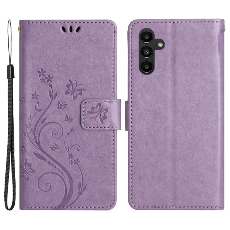Samsung Galaxy A54 Leren vlinderhoesje Paars - Mooi telefoonhoesje met patroontje