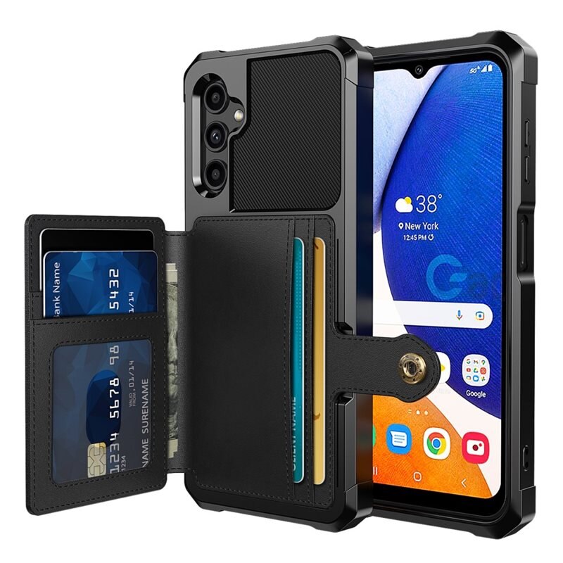 Samsung Galaxy A14 Tough Multi-slot Hoesje Zwart - Beschermend hoesje met handig kaartvak in stoer design