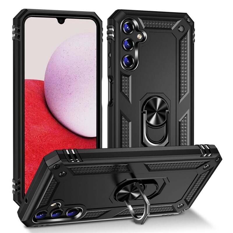 Samsung Galaxy A14 Hybridcase Tech Ring zwart - Cool telefoonhoesje met ring voor betere grip