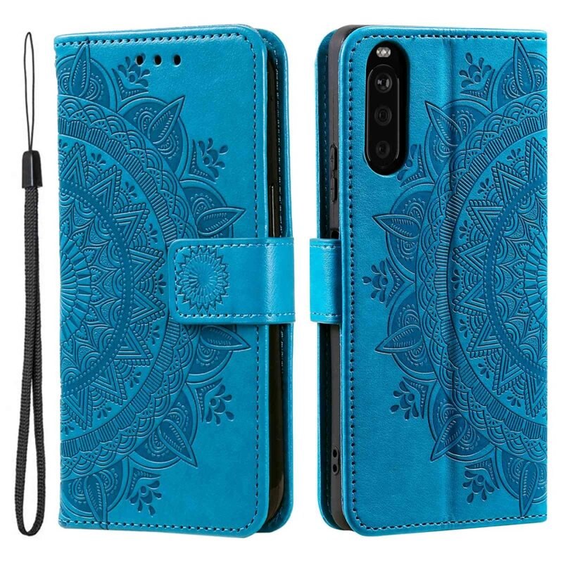 Sony Xperia 10 V Leren Mandalahoesje blauw - Hoesje met cameragat en uitschuifbare standaard