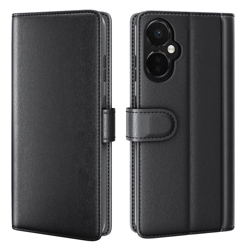 OnePlus Nord CE 3 Lite Echt lederen hoesje Zwart - Klassiek boekhoesje met plek voor briefgeld en pasjes