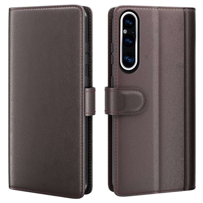Sony Xperia 1 V Echt lederen hoesje Bruin - Klassiek boekhoesje met plek voor briefgeld en pasjes
