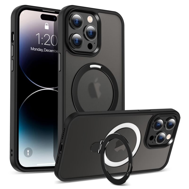 iPhone 14 Pro Max Hybridcase Magnetic Ring Zwart - Fraaie hoesje met uitklapbare magnetische ring