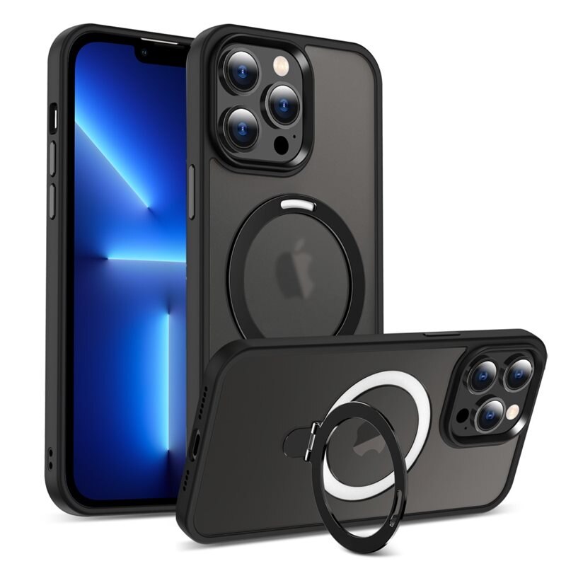 iPhone 13 Pro Max Hybridcase MagSafe Ring Zwart - Fraaie hoesje met uitklapbare magnetische ring