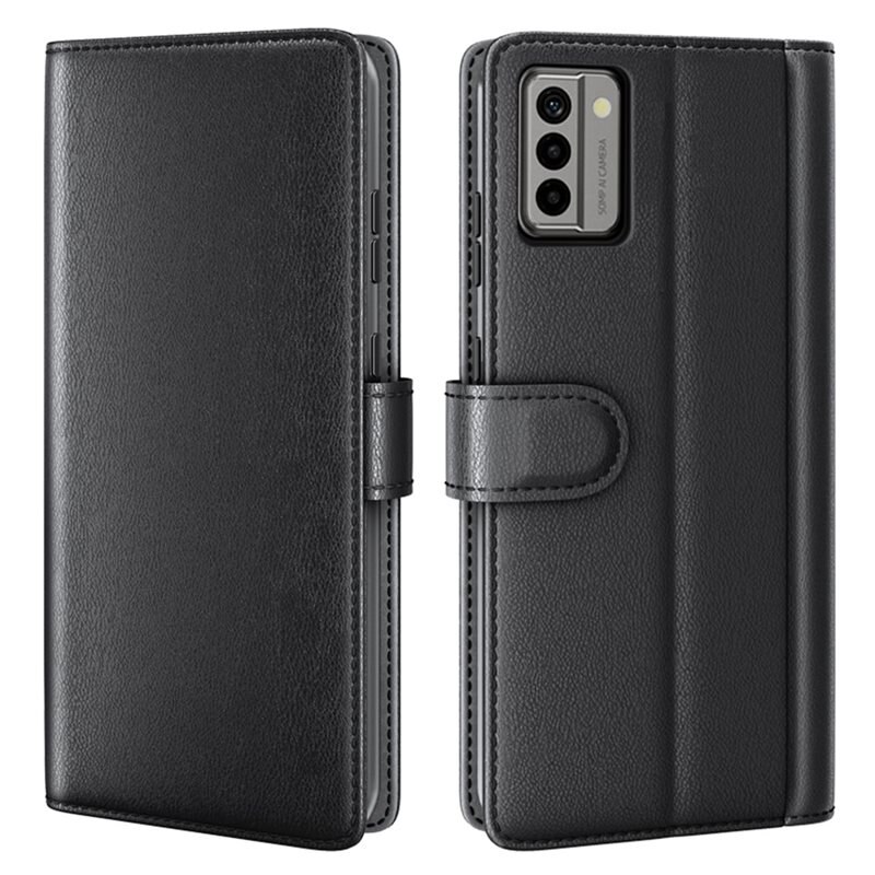 Nokia G22 Echt lederen hoesje Zwart - Klassiek boekhoesje met plek voor briefgeld en pasjes
