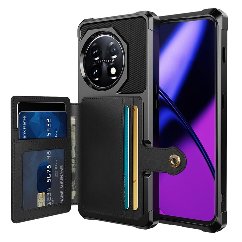 OnePlus 11 Tough Multi-slot Hoesje Zwart - Beschermend hoesje met handig kaartvak in stoer design