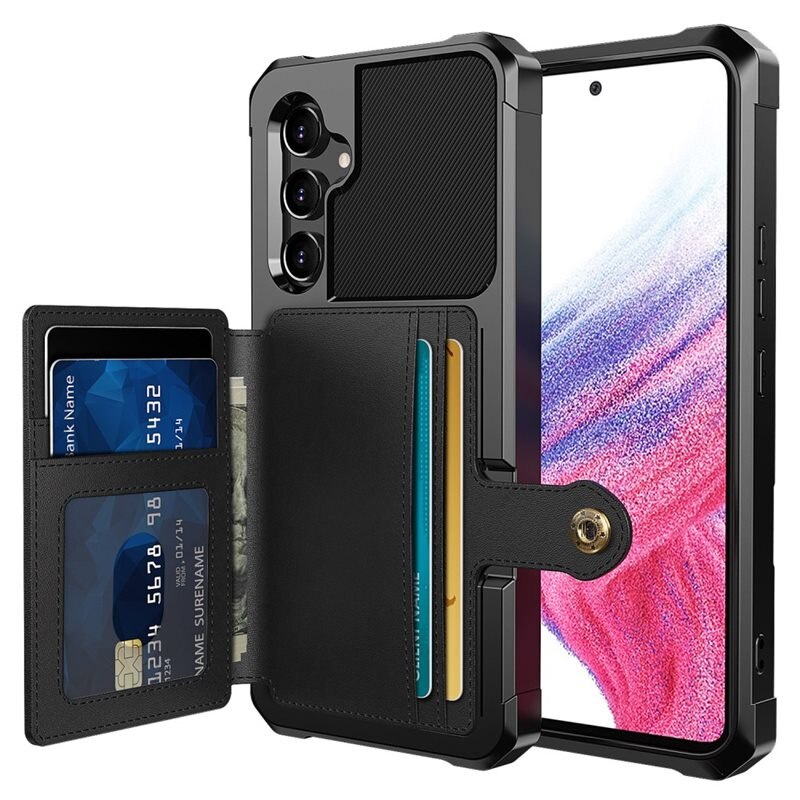 Samsung Galaxy A34 Tough Multi-slot Hoesje Zwart - Beschermend hoesje met handig kaartvak in stoer design