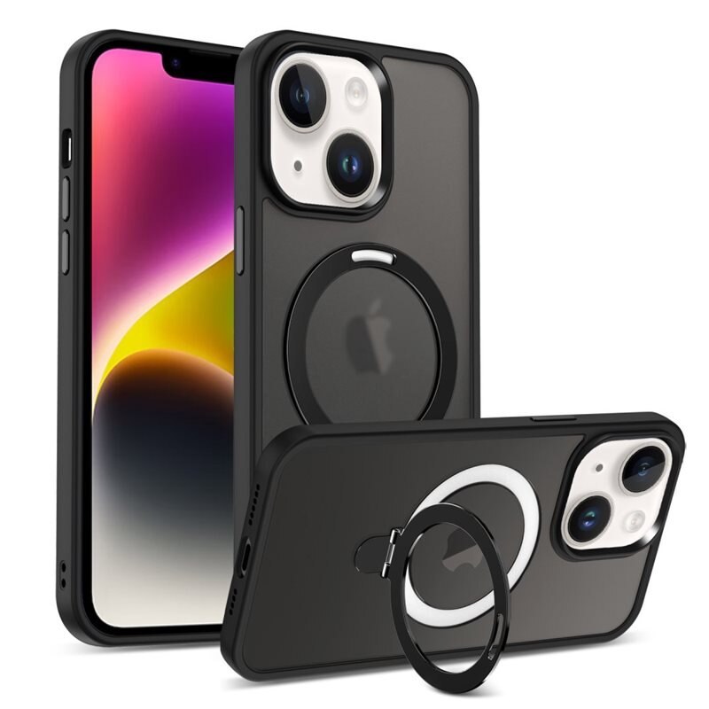 iPhone 14 Hybridcase MagSafe Ring Zwart - Fraaie hoesje met uitklapbare magnetische ring