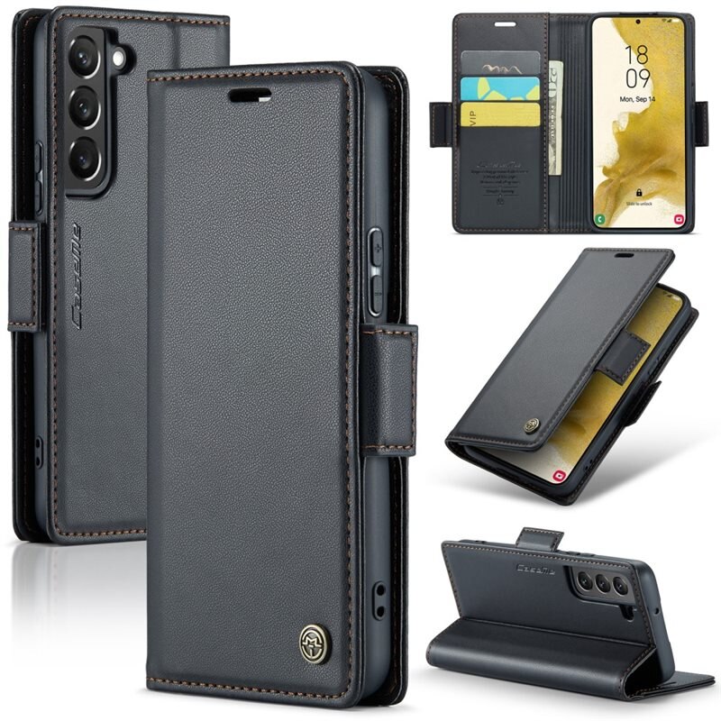 CaseMe RFID blocking Slim Bookcover Hoesje Samsung Galaxy S22 Plus Zwart - Telefoonhoesje met portemonnee en RFID-bescherming
