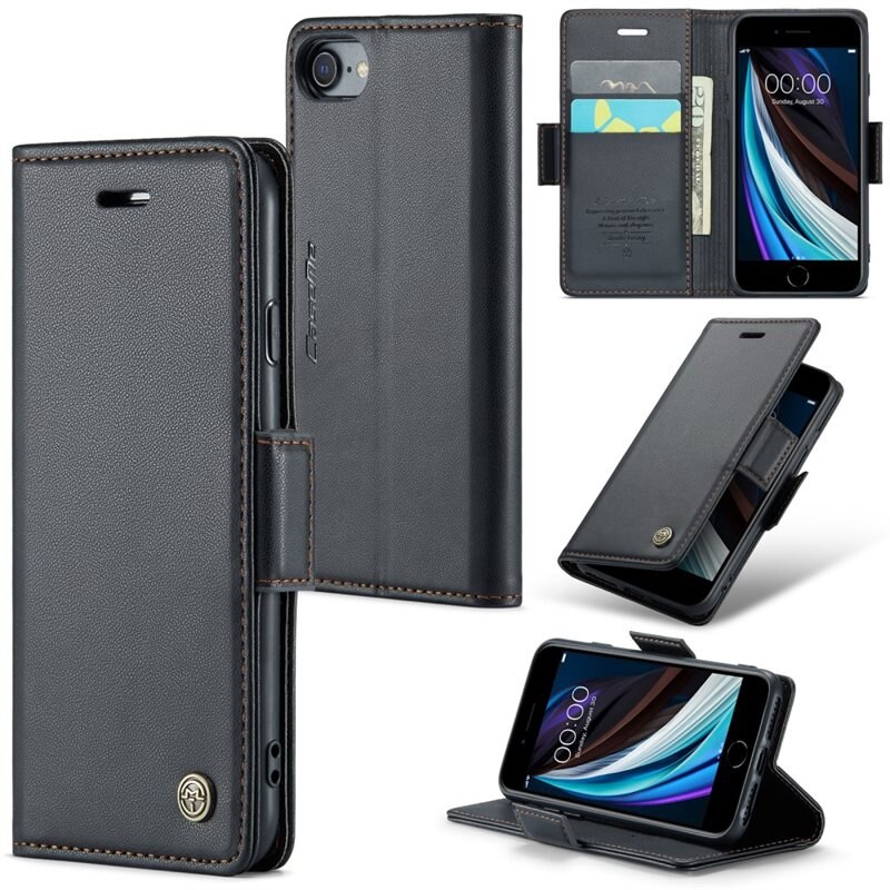 CaseMe RFID blocking Slim Bookcover Hoesje iPhone SE 2020 Zwart - Telefoonhoesje met portemonnee en RFID-bescherming