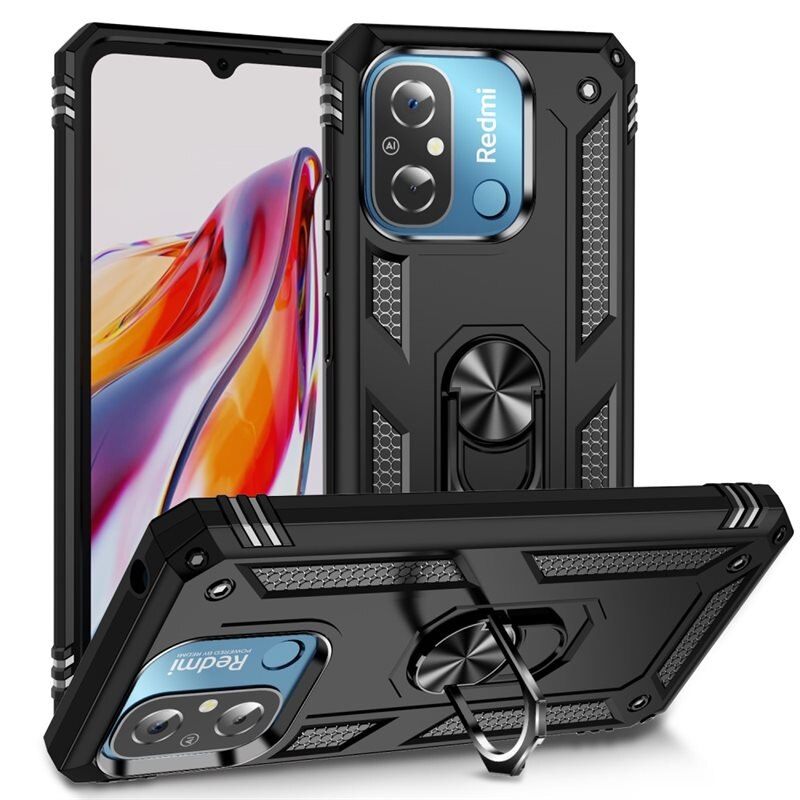Xiaomi Redmi 12C Hybridcase Tech Ring zwart - Cool telefoonhoesje met ring voor betere grip