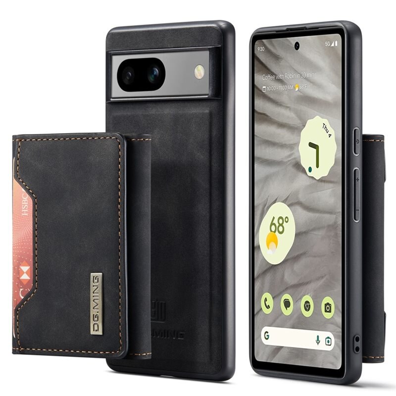 DG.MING Magnetic Card Slots Case Google Pixel 7a Zwart - Mooi leren hoejse met afneembaar portemonneetje