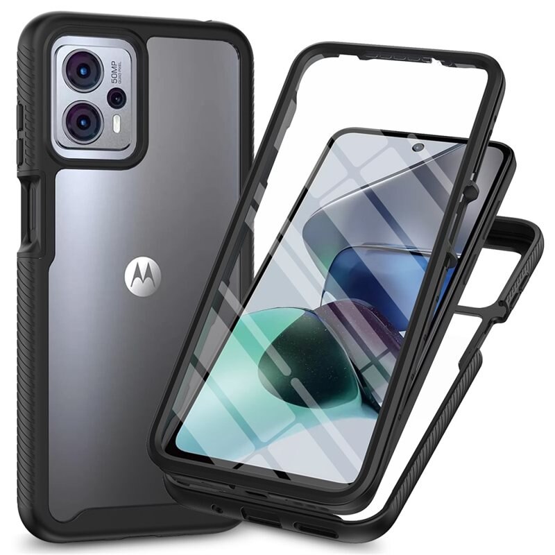 Motorola Moto G23 Full Protection Hoesje Zwart - Volledig dekkend hoesje met gehard glazen schermbescherming