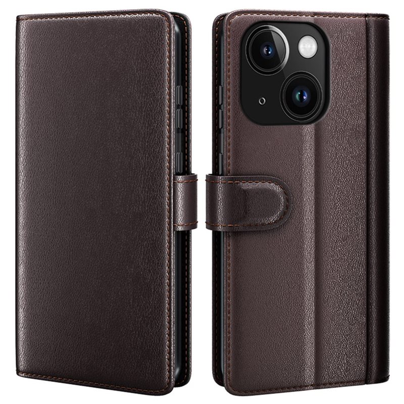 iPhone 15 Plus Echt lederen hoesje Bruin - Klassiek boekhoesje met plek voor briefgeld en pasjes